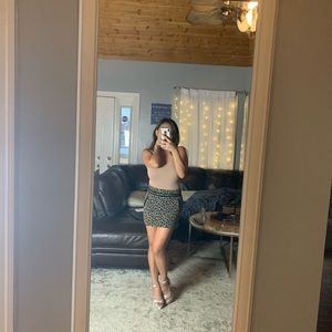 Leopard Print Tweed Mini Skirt